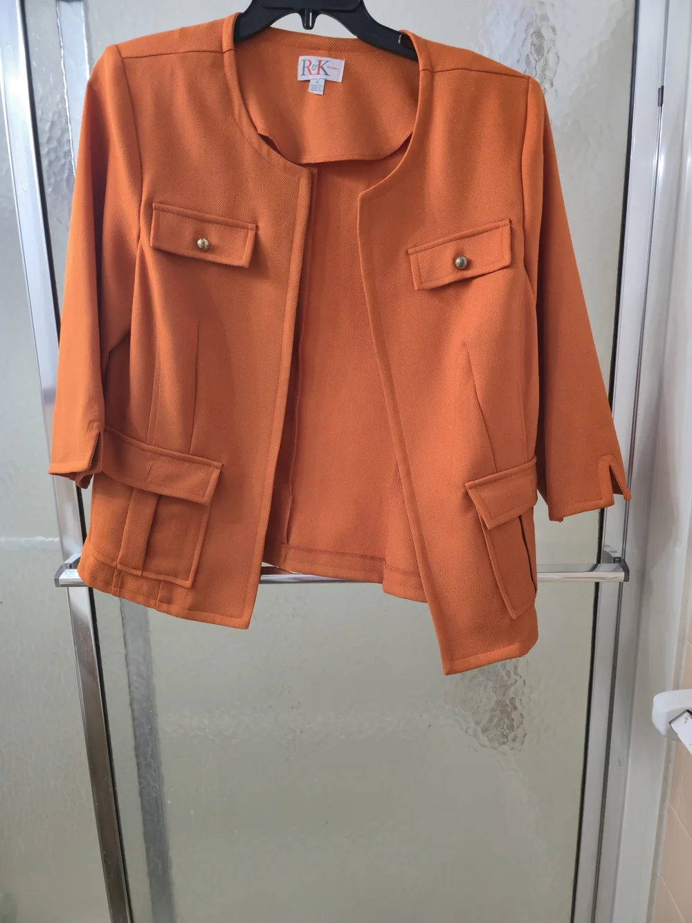 Preowned, R&K Originals Orange Collarless Pocket Blazer for Women. Sz 16. $45.
